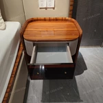 Striped Natural Wood Veneer Nightstand with Pleated Accents